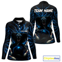Load image into Gallery viewer, Personalized Blue Thunder Lightning Cobra Snake Women Bowling Shirt Custom Name Bowling Team Jersey NQS9834