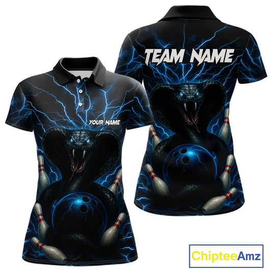 Personalized Blue Thunder Lightning Cobra Snake Women Bowling Shirt Custom Name Bowling Team Jersey NQS9834