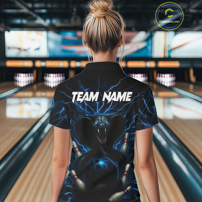 Personalized Blue Thunder Lightning Cobra Snake Women Bowling Shirt Custom Name Bowling Team Jersey NQS9834