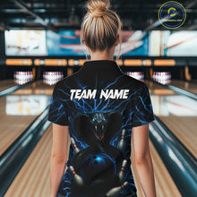 Load image into Gallery viewer, Personalized Blue Thunder Lightning Cobra Snake Women Bowling Shirt Custom Name Bowling Team Jersey NQS9834