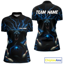 Load image into Gallery viewer, Personalized Blue Thunder Lightning Cobra Snake Women Bowling Shirt Custom Name Bowling Team Jersey NQS9834