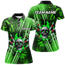 Load image into Gallery viewer, Green bowling pattern skull Women bowling Polo, Quarter Zip shirts Custom Bowling Team League Jerseys NQS7751