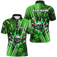 Load image into Gallery viewer, Green bowling pattern skull Men bowling Polo, Quarter Zip shirts Custom Bowling Team League Jerseys NQS7751