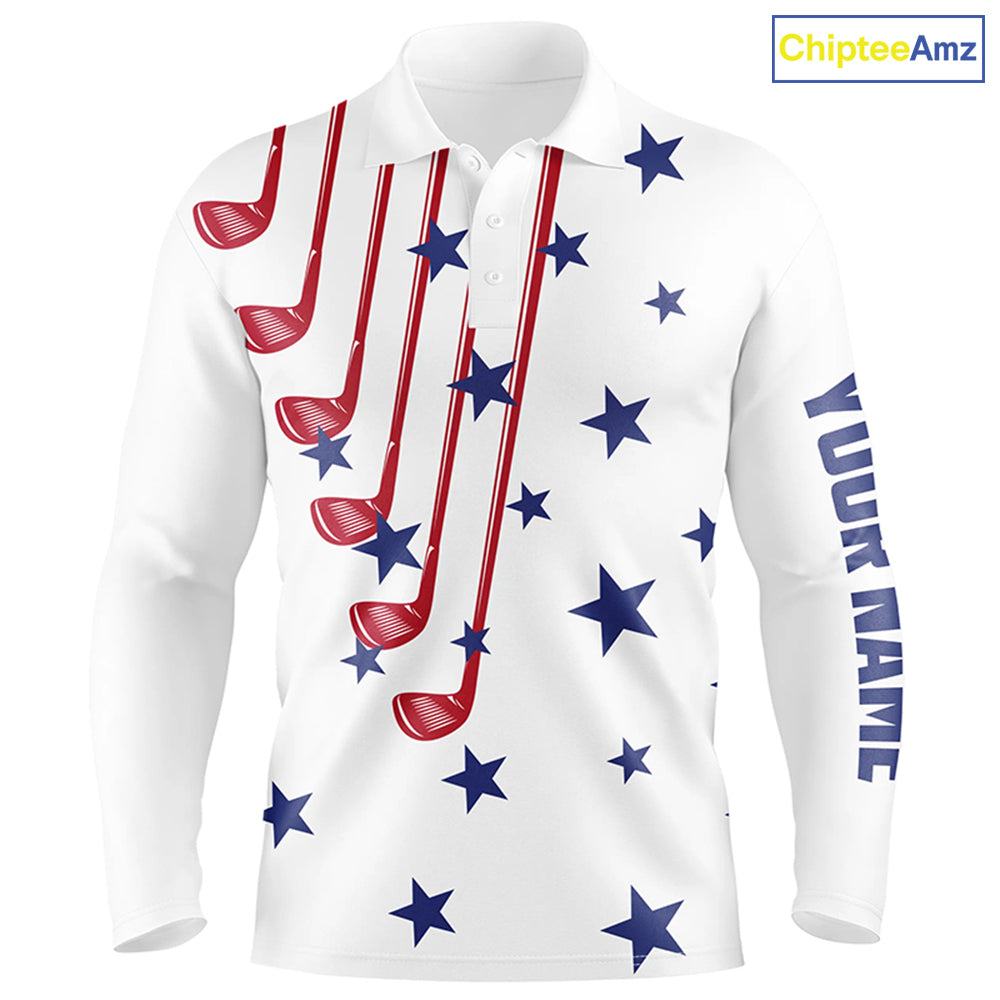 Personalized white golf clubs polos shirt for men American flag 4th July patriotic mens golf tops NQS7758