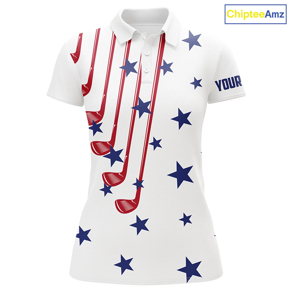 Personalized white golf clubs polos shirt for women American flag 4th July patriotic ladies golf tops NQS7758