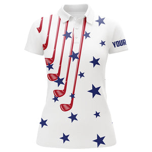 Personalized white golf clubs polos shirt for women American flag 4th July patriotic ladies golf tops NQS7758