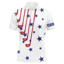 Load image into Gallery viewer, Personalized white golf clubs polos shirt for men American flag 4th July patriotic mens golf tops NQS7758