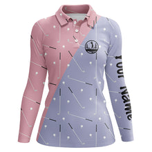 Load image into Gallery viewer, Womens golf polo shirts custom golf clubs pattern pink purple golf attire for women, golfing gifts NQS6078