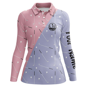 Womens golf polo shirts custom golf clubs pattern pink purple golf attire for women, golfing gifts NQS6078