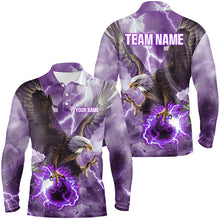 Load image into Gallery viewer, Purple lightning thunder bowling Eagle custom Mens Bowling Polo, Quarter Zip Shirts, bowler jerseys NQS8179