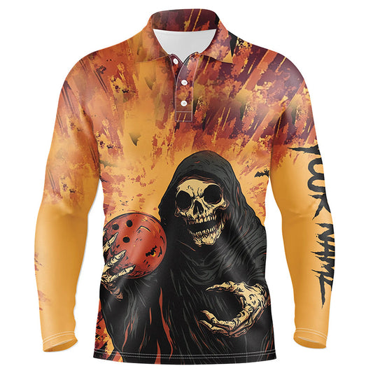 Halloween Skull Bowling custom Mens Bowling Polo, Quarter Zip Shirts, gift for team bowlers jerseys NQS8183