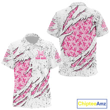 Load image into Gallery viewer, Pink ribbon white grunge pattern Kid golf polo shirt custom breast cancer awareness Kid golf top NQS10386