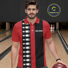 Load image into Gallery viewer, Red and black retro vintage Bowling polo, quarter zip shirts for men custom Bowling team jerseys NQS10385