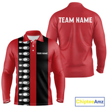 Load image into Gallery viewer, Red and black retro vintage Bowling polo, quarter zip shirts for men custom Bowling team jerseys NQS10385
