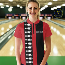 Load image into Gallery viewer, Red and black retro vintage Bowling polo, quarter zip shirts for Women custom Bowling team jerseys NQS10385