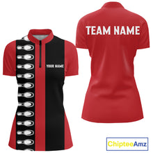 Load image into Gallery viewer, Red and black retro vintage Bowling polo, quarter zip shirts for Women custom Bowling team jerseys NQS10385