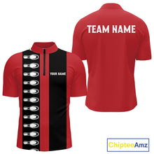 Load image into Gallery viewer, Red and black retro vintage Bowling polo, quarter zip shirts for men custom Bowling team jerseys NQS10385