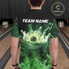 Load image into Gallery viewer, Mens bowling shirts Custom green lightning thunder flame Bowling Team Jersey, gift for team Bowlers NQS10388