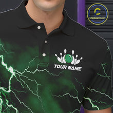 Load image into Gallery viewer, Mens bowling shirts Custom green lightning thunder flame Bowling Team Jersey, gift for team Bowlers NQS10388