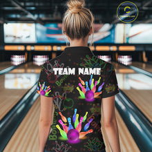 Load image into Gallery viewer, Colorful Neon Bowling shirts for Women custom black bowling shirts, team bowling jerseys ladies NQS10984