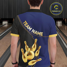 Load image into Gallery viewer, Blue and Gold Bowling shirts for men Custom Team Bowling Polo, 1/4 zip Shirt bowlers Outfit NQS10986