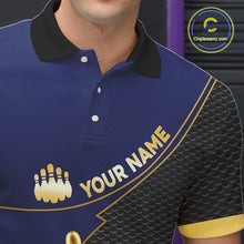 Load image into Gallery viewer, Blue and Gold Bowling shirts for men Custom Team Bowling Polo, 1/4 zip Shirt bowlers Outfit NQS10986