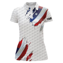 Load image into Gallery viewer, Red, white and blue American Flag Womens golf polo shirts custom patriotic ladies golf tops NQS9318