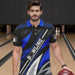 Black and Blue Bowling Polo, Quarter Zip Shirt for Men Custom Team bowling jerseys, Gift for bowlers NQS9322