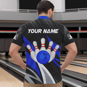 Black and Blue Bowling Polo, Quarter Zip Shirt for Men Custom Team bowling jerseys, Gift for bowlers NQS9322