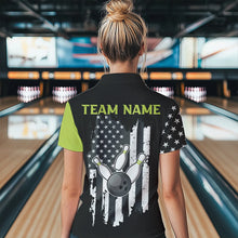 Load image into Gallery viewer, Black White Retro American Flag Bowling Shirts For Women Custom Patriotic Bowling Team Jersey | Green NQS9638