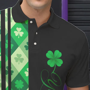 Black and Green Argyle Clover pattern Men Bowling Shirts Custom St patrick Day Bowling Team Jersey NQS9639