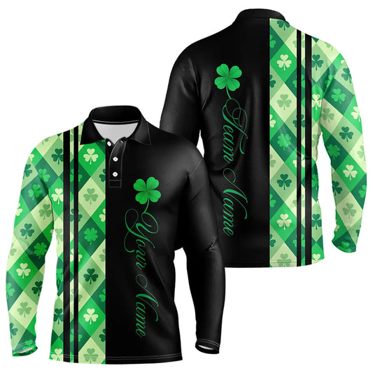 Black and Green Argyle Clover pattern Men Bowling Shirts Custom St patrick Day Bowling Team Jersey NQS9639