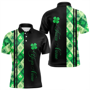 Black and Green Argyle Clover pattern Men Bowling Shirts Custom St patrick Day Bowling Team Jersey NQS9639