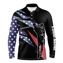 Load image into Gallery viewer, American flag black Mens golf polo shirts custom team golf shirt for men, gift for golf lovers NQS7418
