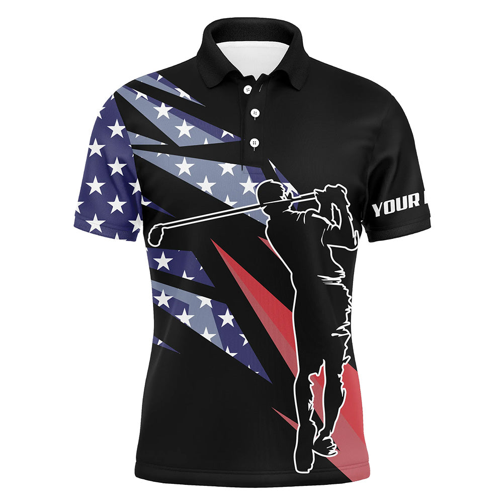 American flag black Mens golf polo shirts custom team golf shirt for men, gift for golf lovers NQS7418