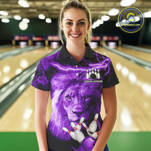 Load image into Gallery viewer, Personalized Purple Lightning Thunder Storm Lion Bowling Shirts For Women Custom Bowling Team Jerseys NQS9839