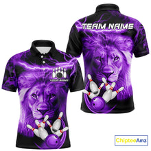 Load image into Gallery viewer, Personalized Purple Lightning Thunder Storm Lion Bowling Shirts For Men Custom Bowling Team Jerseys NQS9839