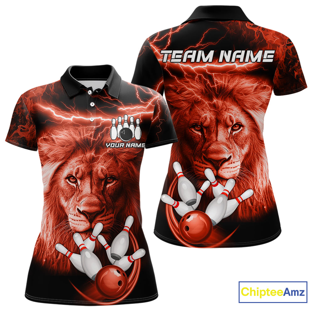 Personalized Red Lightning Thunder Storm Lion Bowling Shirts For Women Custom Bowling Team Jerseys NQS9840