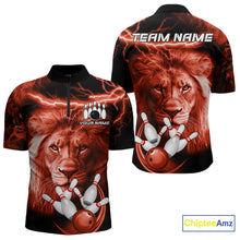 Load image into Gallery viewer, Personalized Red Lightning Thunder Storm Lion Bowling Shirts For Men Custom Bowling Team Jerseys NQS9840