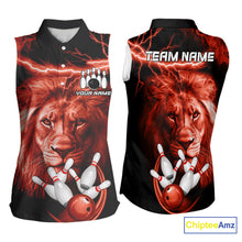Load image into Gallery viewer, Personalized Red Lightning Thunder Lion Bowling Sleeveless Polo Shirt Custom Bowling Team Jersey NQS9840