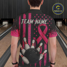 Load image into Gallery viewer, Black and Pink ribbon American Flag Breast Cancer Bowling Shirts For Men Custom Bowling Team Jerseys NQS9841