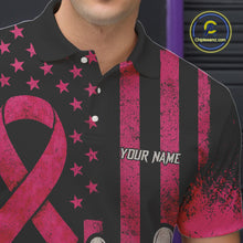 Load image into Gallery viewer, Black and Pink ribbon American Flag Breast Cancer Bowling Shirts For Men Custom Bowling Team Jerseys NQS9841