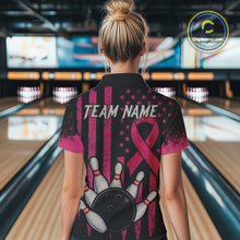 Load image into Gallery viewer, Black and Pink ribbon American Flag Breast Cancer Bowling Shirts For Women Custom Bowling Team Jerseys NQS9841
