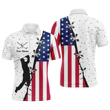 Load image into Gallery viewer, Mens golf polo shirts custom name American flag patriotic golf shirts, team golf tops for mens NQS5657