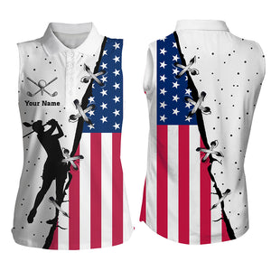 Women sleeveless polo shirt custom American flag patriotic golf shirt, sleeveless golf tops for ladies NQS5657