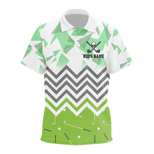 Personalized white and green golf pattern custom Kid golf polo shirt, golf tops for kid golf gifts NQS7767
