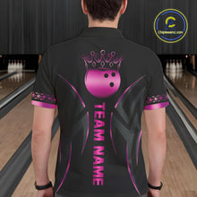 Load image into Gallery viewer, Black and Pink crown Bowling ball Polo, Quarter Zip Shirts for Men Custom Bowling Team jerseys NQS10074