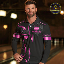 Load image into Gallery viewer, Black and Pink crown Bowling ball Polo, Quarter Zip Shirts for Men Custom Bowling Team jerseys NQS10074