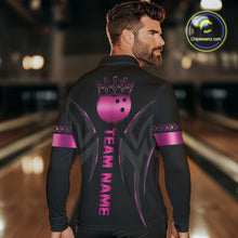 Load image into Gallery viewer, Black and Pink crown Bowling ball Polo, Quarter Zip Shirts for Men Custom Bowling Team jerseys NQS10074