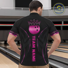 Load image into Gallery viewer, Black and Pink crown Bowling ball Polo, Quarter Zip Shirts for Men Custom Bowling Team jerseys NQS10074